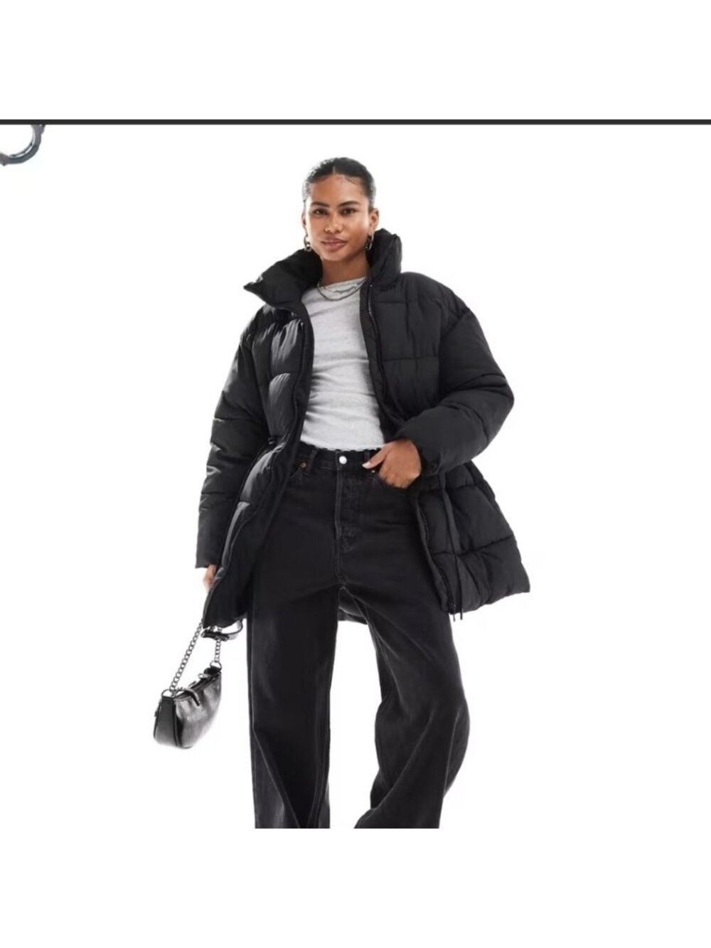 MONKI Black Winter Puffer Puffy Coat Jacket Womens Size Small Pockets Athleisure